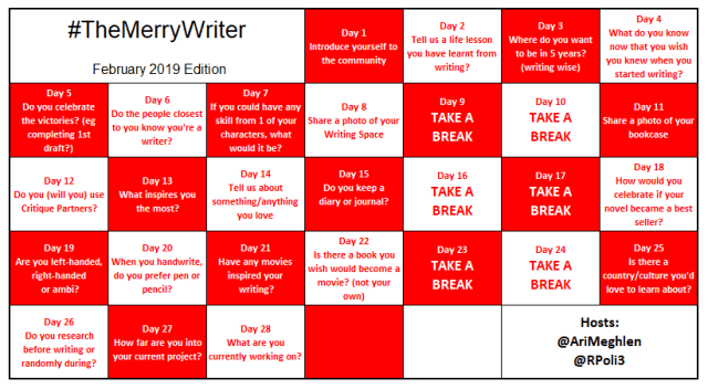 #TheMerryWriter Game Board February 2019