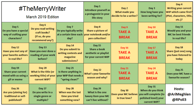 #TheMerryWriter Game Board March 2019