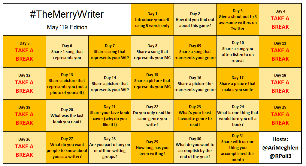 #TheMerryWriter Game Board May 2019