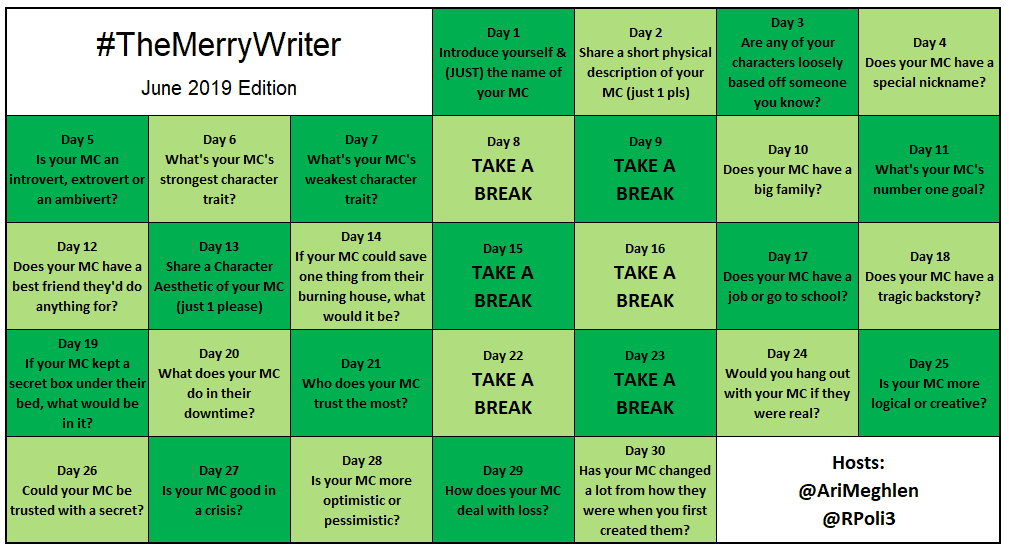 #TheMerryWriter Game Board June 2019