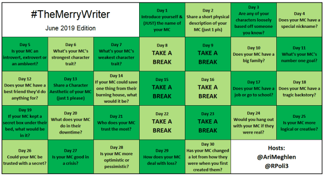 #TheMerryWriter Game Board June 2019