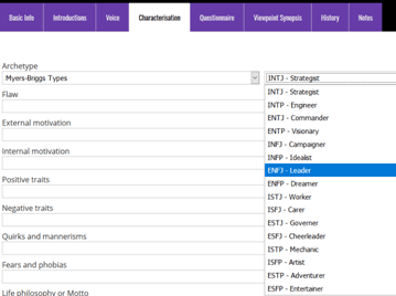 The Novel Factory - Characterisation