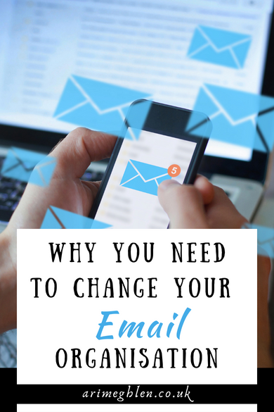 Photo of a person holding a mobile phone that has a blue envelope on the screen showing 5 unread email messages while several blue vector envelopes