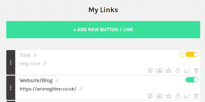 Linktree New links option