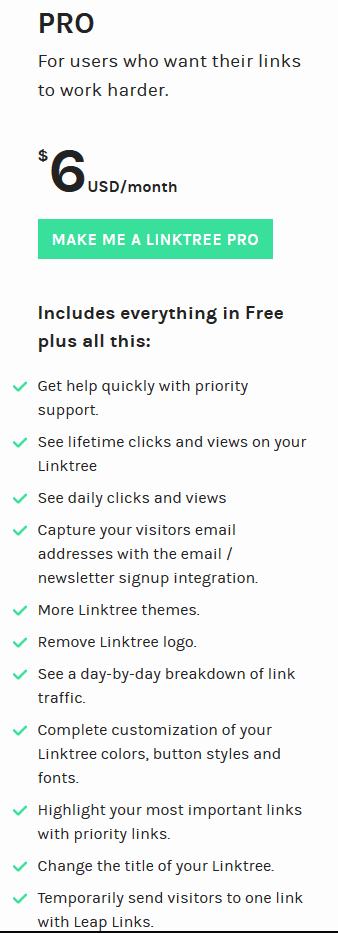 Linktree pricing - Pro option