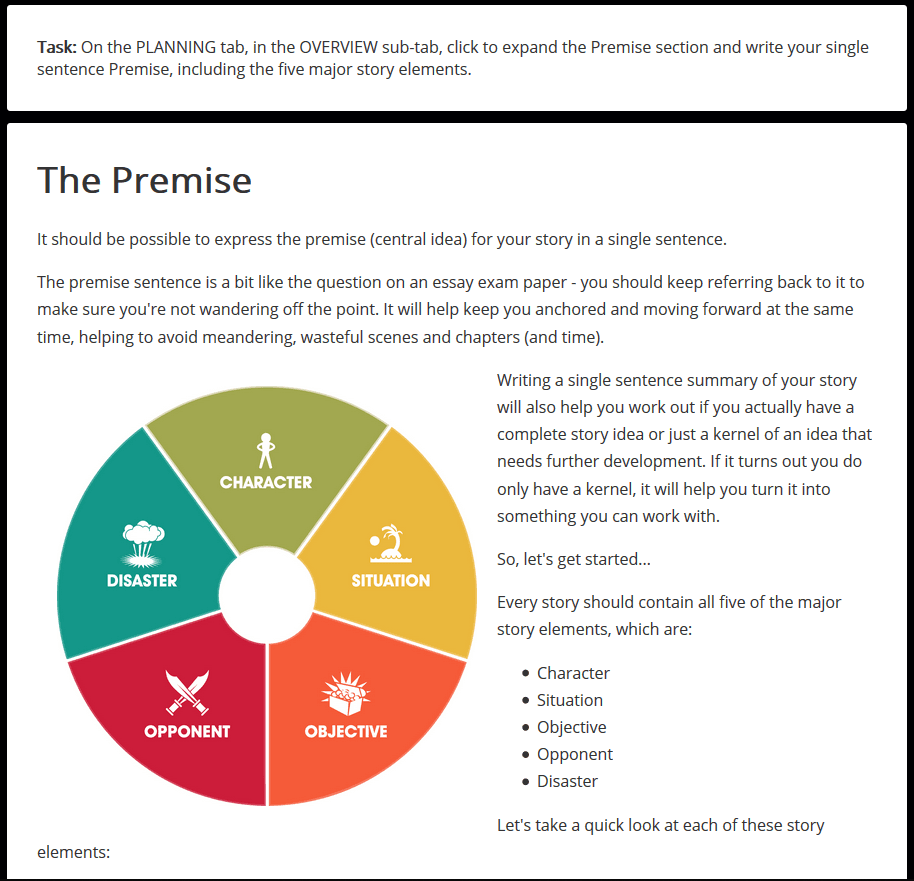 The Novel Factory - Screenshot of The Premise Article