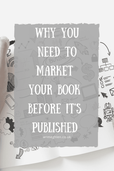 Blog post banner stating Why you need to market your book before it's published. Background image of scribbled notes about business and marketing. Image from Pixabay