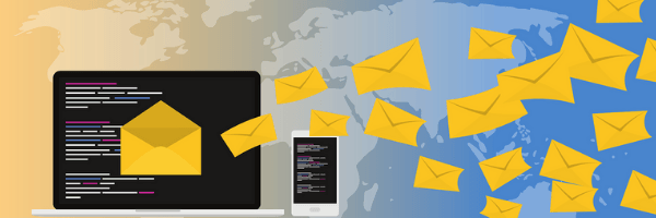 Vector image of computer sending emails.  Image from pixabay