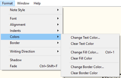 Scapple brainstorming app - change the colour.  The menu option to show what can be changed.