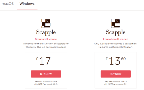 How much does Scapple cost. The price of Scapple software