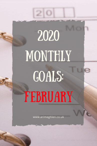 Banner 2020 Monthly Goals: February. Maintain your goals. Image of a calendar and pen