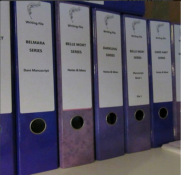 Photo of Ari Meghlen's novel notes binder collection.