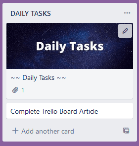 Screenshot of my daily tasks list on trello