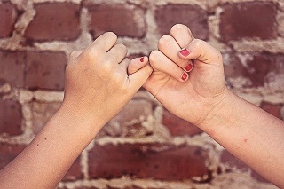Photo of two hands, with pinky fingers locked together in a "pinky swear". Image from Pixabay