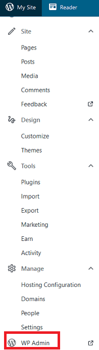 Screenshot of WordPress Dashboard sidebar menu