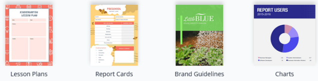 Visme Document Templates.  Lesson plans. Report Cards. Brand Guidelines. Charts