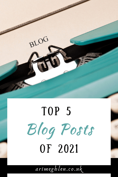 Top 5 Blog Posts of 2021 - AriMeghlen.co.uk - Image from Canva of a typewriter and the word "blog" typed