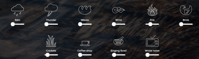 Screenshot of the free sounds available on A Soft Murmur website