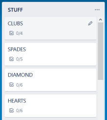 Screenshot of my trello list and playing card cards