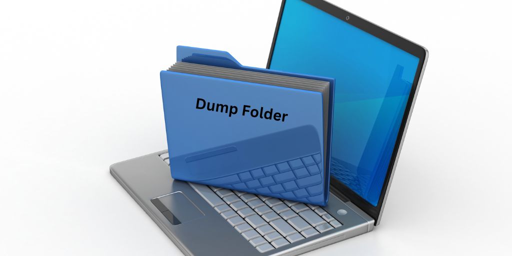 Image of a laptop with a blue computer folder sat on top of the keyboard with the words "Dump Folder" written on the front. Image from Canva Pro
