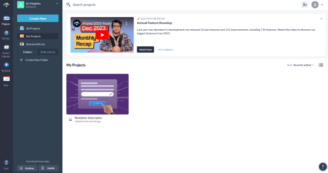 Visme Forms Dashboard