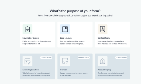 Screenshot of Visme Forms different options